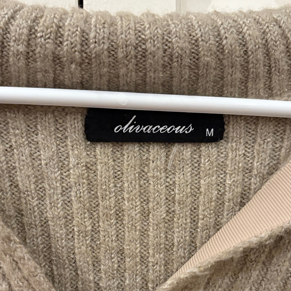 Women's Tan Deep V-Neck Sweater - Picture 2 of 13